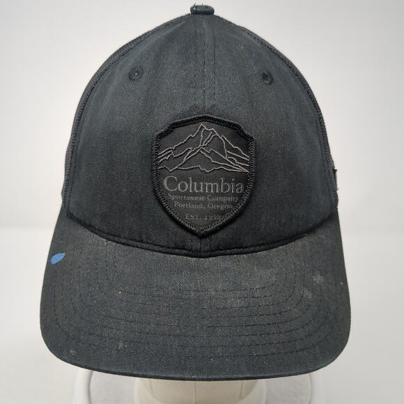 Columbia Patch Snapback Mesh Back Trucker Hat Black One Size Adjustable - Picture 2 of 8